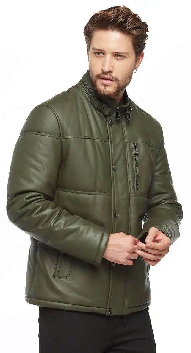 Xanh Taffeta Bơm Hơi Phối Da Orjinal Da Cừu Thu Đông 2022 Biker Slim Size Lớn VintageTürkiye