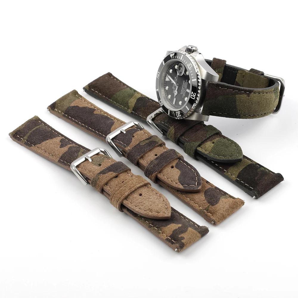 Onthelevel Suede Watch Strap Band Camouflage Color 18mm 20mm 22mm 24mm Replacemen Watchband