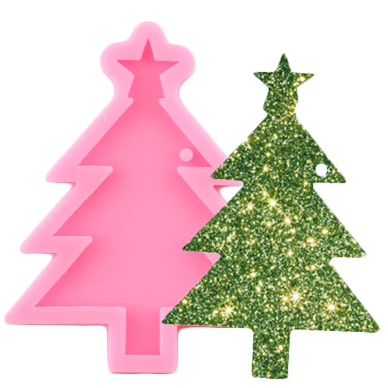 Shiny Christmas Tree Silicone Mold Snowman Deer Keychains Pendant Polymer Clay Mould DIY Epoxy Resin Molds Keychain Decoration