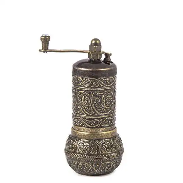 Turkish Copper Pepper Coffee Spice Salt Grinder Hand Mill Traditional Handmade 4.3 inch Kitchenware Gift Decorative Embroidered