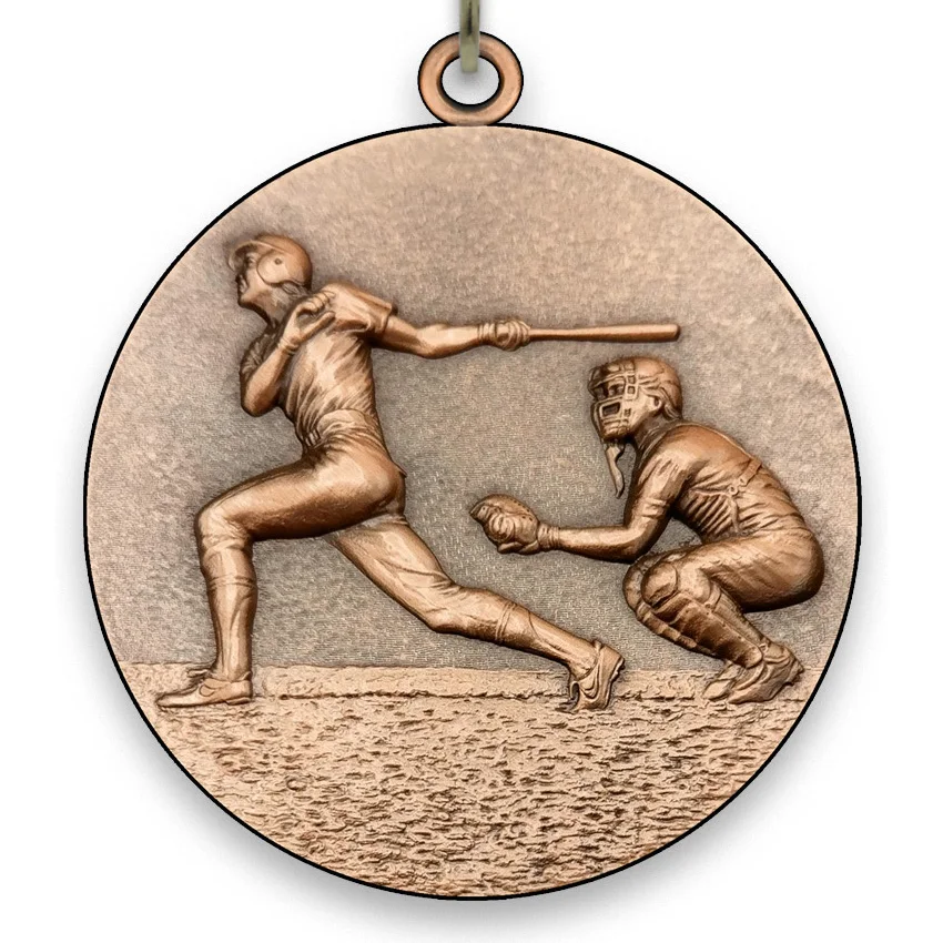 Large Metal Baseball Bronze Medal - 6,4 cm - with Neck Ribbon size 2,2cm x 80 cm - Choice of Ribbon Colours.