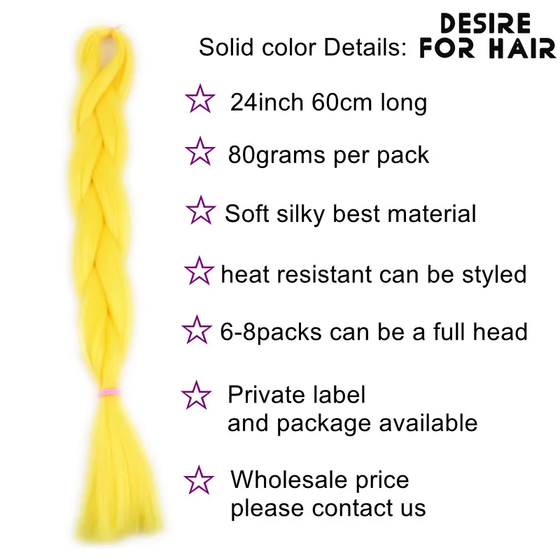 Desire for Hair 24inch Synthetic Braiding Hair Yellow Color Jumbo Braids For Box Braids Dreadlocks Making Heat Resistant Fiber