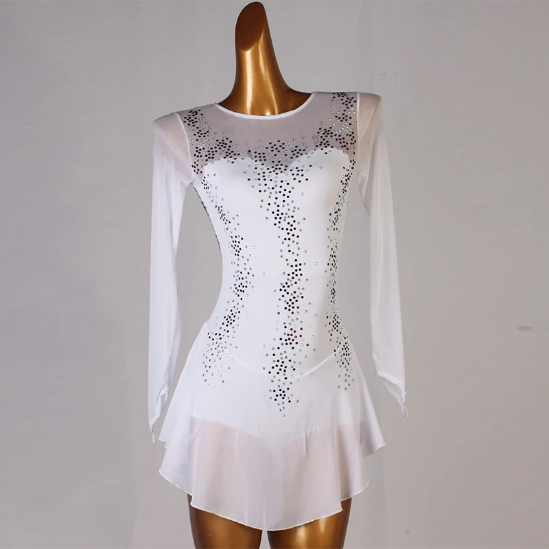 white Figure Skating Dress Women girl Ice Skating Dress Gymnastics Costume custom crystal rhinestone  B022