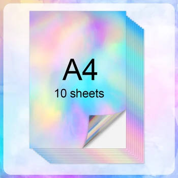 잉크젯 인쇄용 방수 레이저 컬러 홀로그램 용지, A4 비닐 스티커, 인쇄 가능한 라벨, 자체 접착 용지 스티커, 10 매