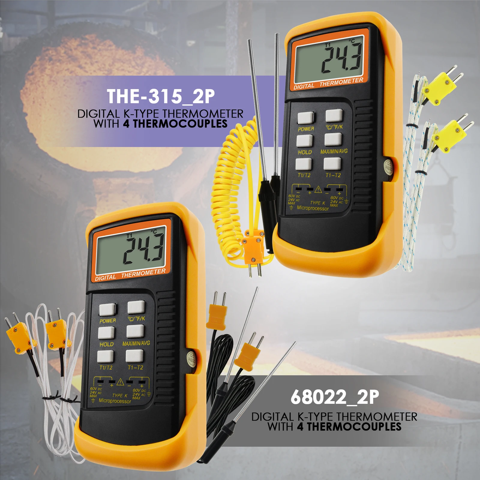 

Digital Thermocouple Thermometer K-Type Temperature Meter w/ 4 Probe(Wired & Stainless Steel) for Ovens, Furnaces, Ceramics, etc