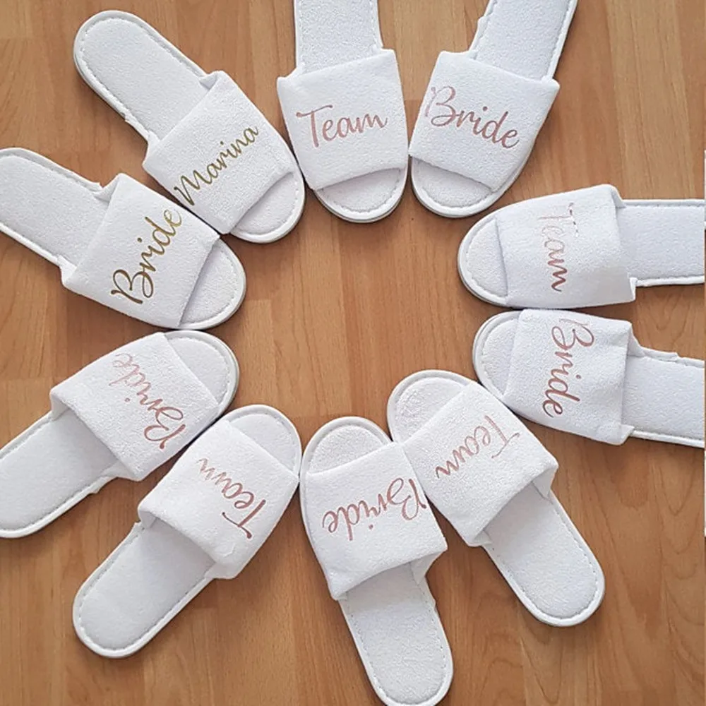 Personalised Wedding Bridal Party  Slippers Bride Mother of the Bride/groom Bridesmaid Gift rose gold foil gold glitter silver