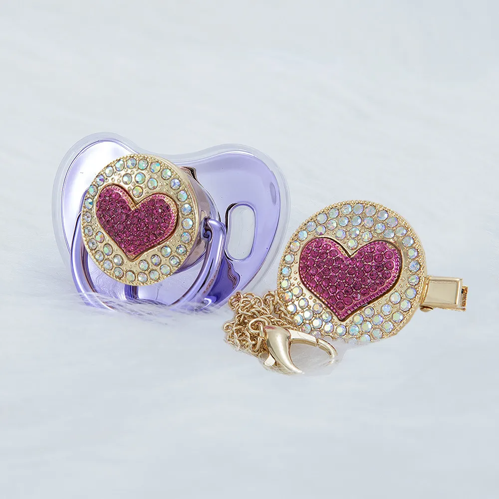 MIYOCAR unico bling 3D cuore rosa ciuccio metallico e ciuccio clip BPA gratuito regalo neonato fotografia no per uso quotidiano