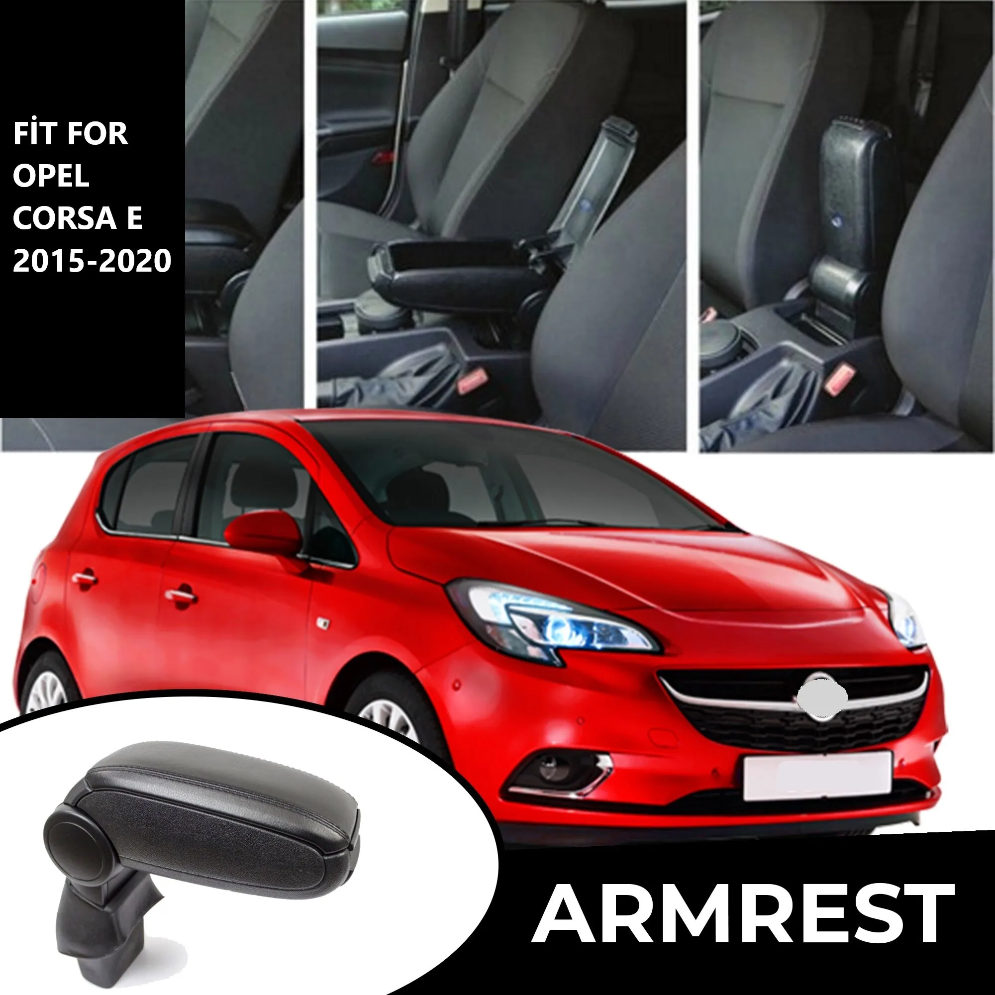 For Opel Corsa E Black Armrest 2015-2020 Seat Adjustable Car Central Console Armrest No Punch Box Interior Accessories