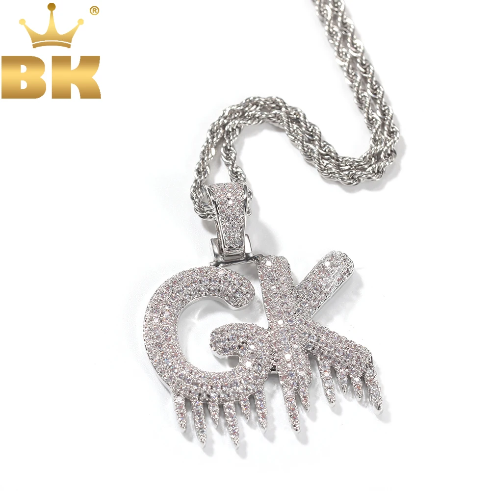 

THE BLING KING Custom Name Drip Solid Bubble Letters Pendant Necklaces For Men Women Gold Color Cubic Zircon Hip Hop Jewelry