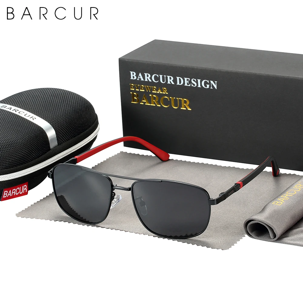 

BARCUR Square Retro Sunglasses Stainless Steel Frame Rubber Temple Polarized Men Sun Glasses Driving UV400 Protection