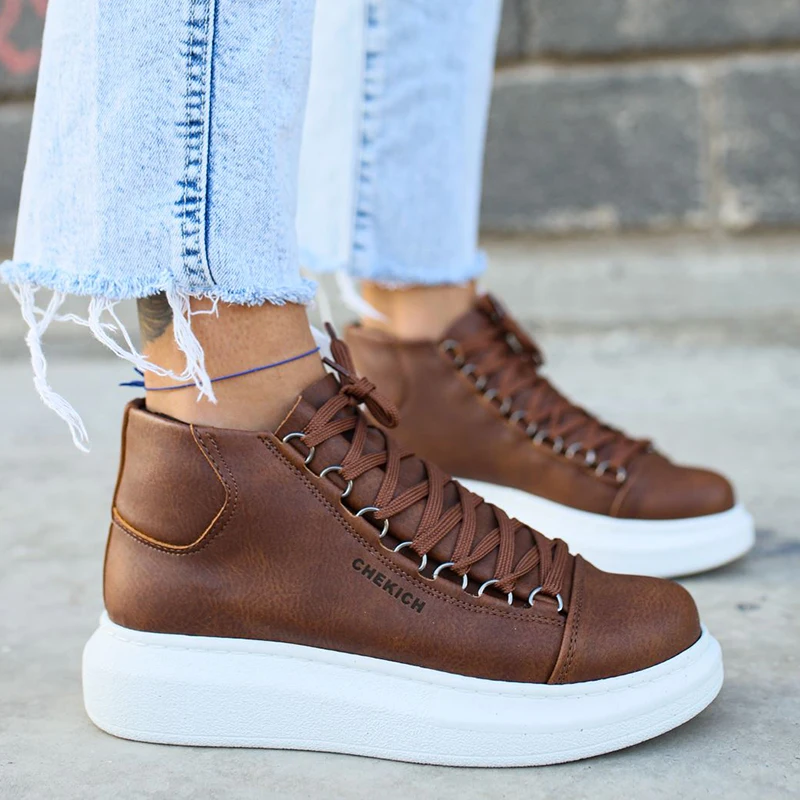 

Chekich Women's and Men's Shoes Tan Artificial Leather Winter Fall Seasons Lace Up Sneakers Comfortable Ankle Ladies & Gentlemens Fashion Boots Flexible Footwear Flat Wedding New Travel Plus Sizes Brown CH258 Women V4