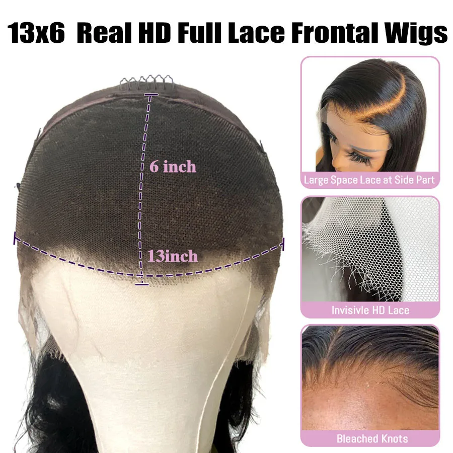 13x6 HD Full Lace Frontal Perücken 250% Unsichtbare HD Lace Front Echthaarperücken Gerade Hautschmelzende Vorgezupfte Brasilianische Haarperücke – Detail 18