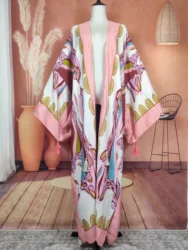 Bikini Cover Up Beautiful Pink Summer Cotton Bohemian Self Belted Front Open Long Kimono Dress Casual African Long Duster Coat