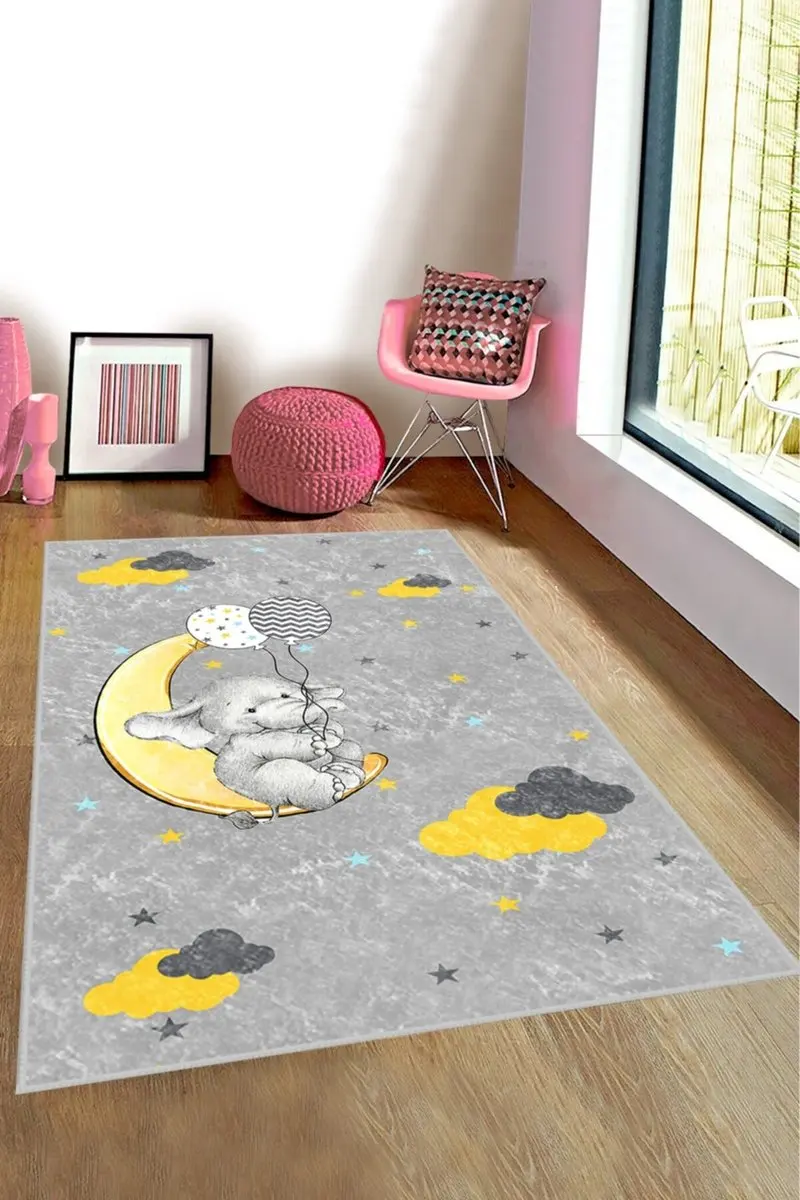 Fun Flying Elephant On The Moon Patterned Kid Room Game Carpet Rug Tateme Tatami  Mat Decoration Bedroom Decor  Quarto Kilim