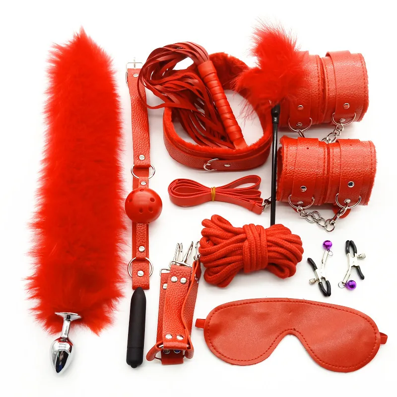 Sexy Leather BDSM Kits Plush Sex Bondage Gear Handcuffs Sex Games Whip Gag Adult toys Exotic Accessories Sex Toys For Couples