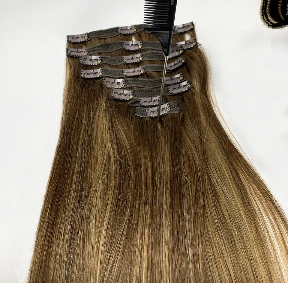 P4/27 straight Clip In Human Hair Extensions 100g/set straight Clip In Full Head Brazilian Hair Extension for Women