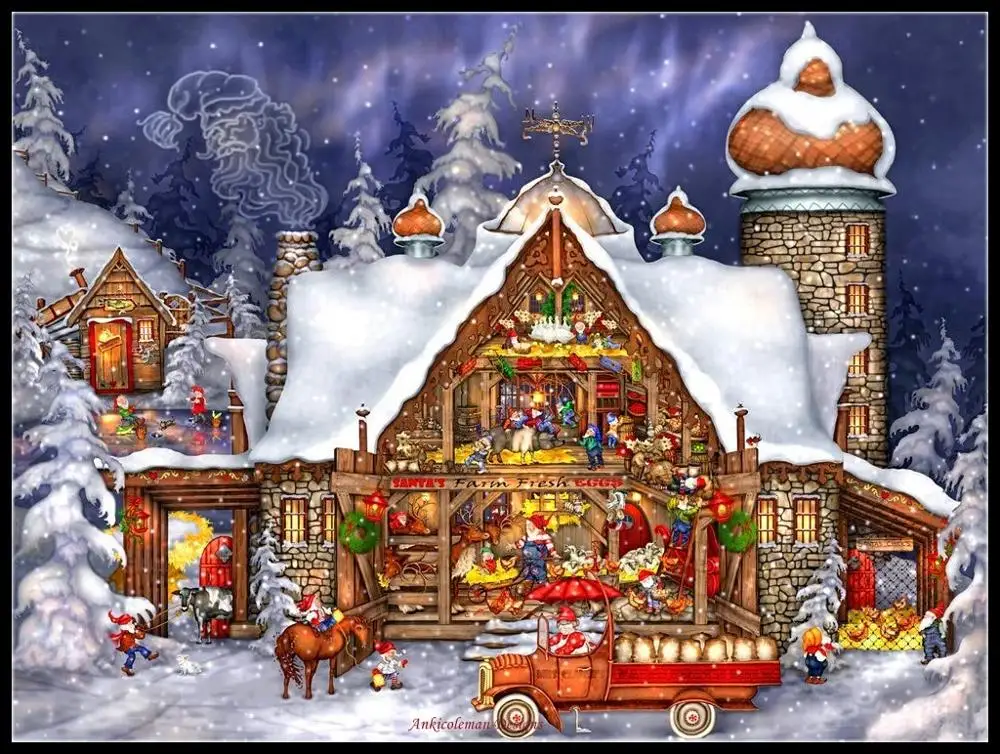 

Наборы для вышивки крестиком Santa's Barn-Набор для вышивки крестиком Xstitch DIY 14 ct