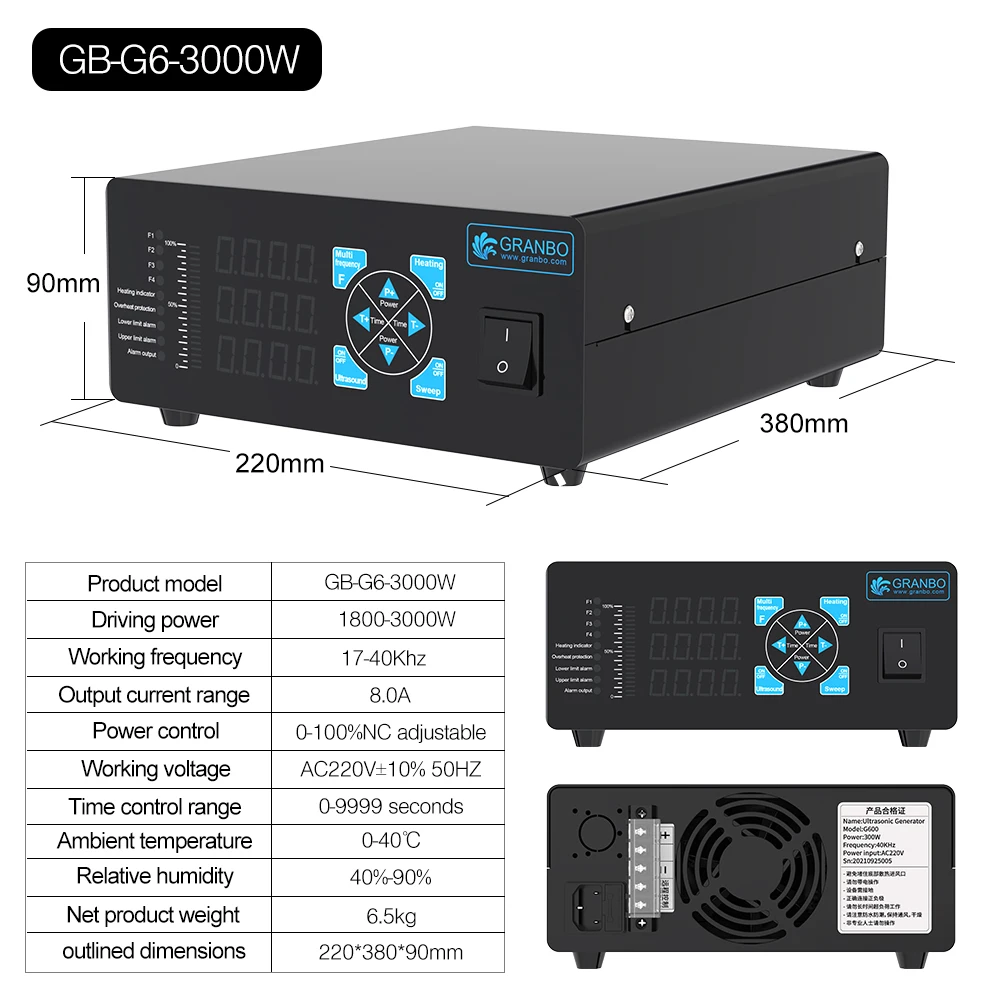 Granbosonic 600W ~ 3000W Power Multi-frekuensi Band Varible Wave Industrial Ultrasonic Generator untuk Car Lab Scientific Cleaning