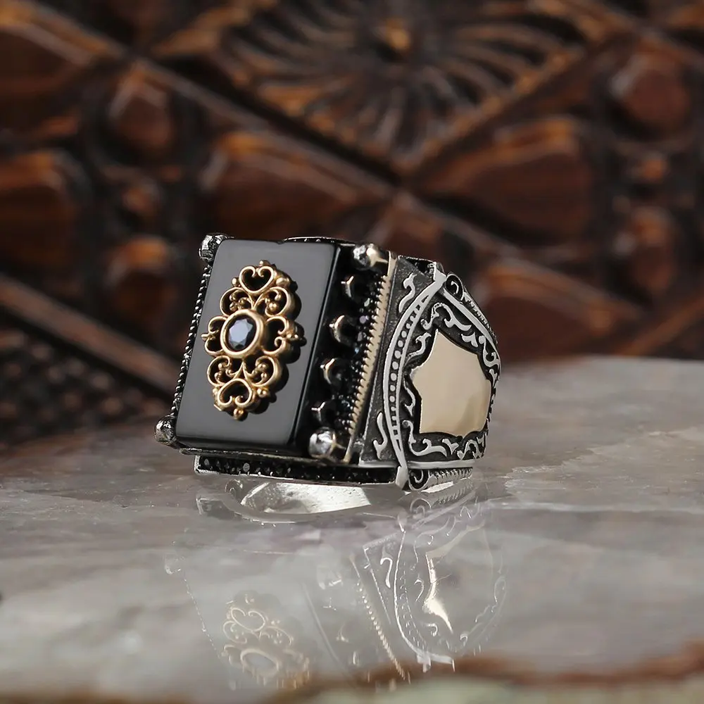 Real Pure 925 Sterling silver ring real onyx stone hand made made in turkey luxury and trendy model vintage style model