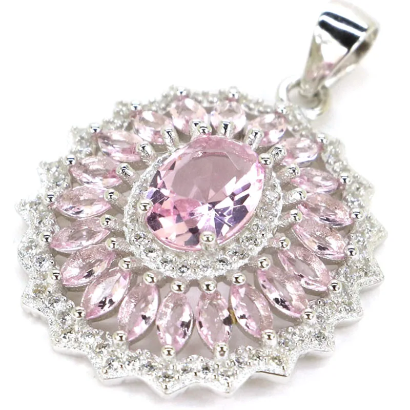 29x21mm Jazaz Lovely 2.9g Pink Kunzite Violet Tanzanite London Blue Topaz CZ Women 925 Solid Sterling Silver Pendant