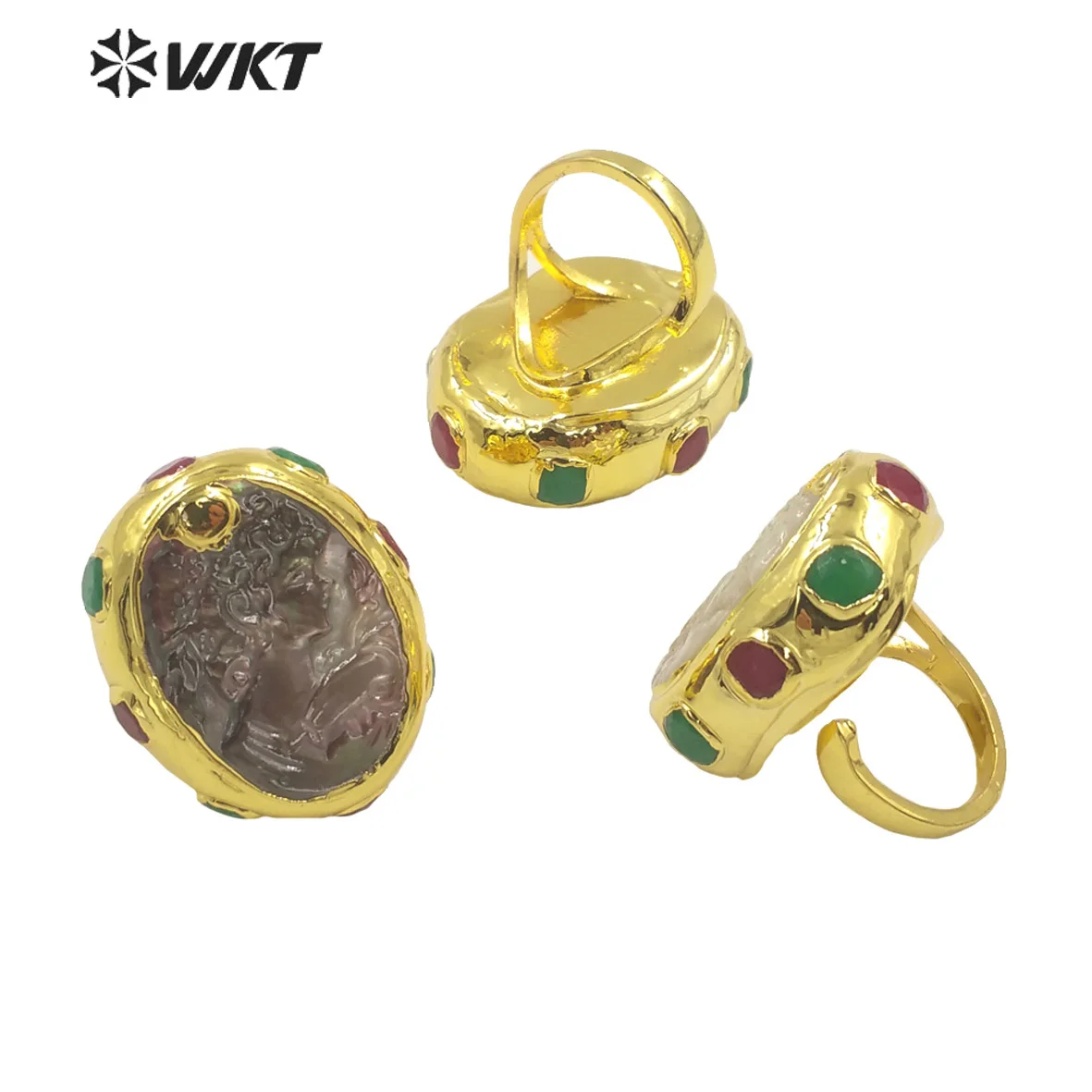 WT-MPR031 WKT 2022 special Style natural shell Ring two colors Gold Plated Finger Ring romantic party Jewelry nice gift