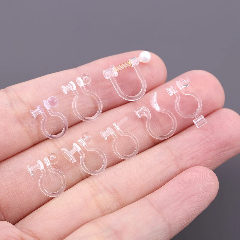 UNNAIER10/Pack Transparent Resin Ear Clips Painless Invisible DIY Handmade Piercing Ladies Earrings Jewelry Accessories Supplies