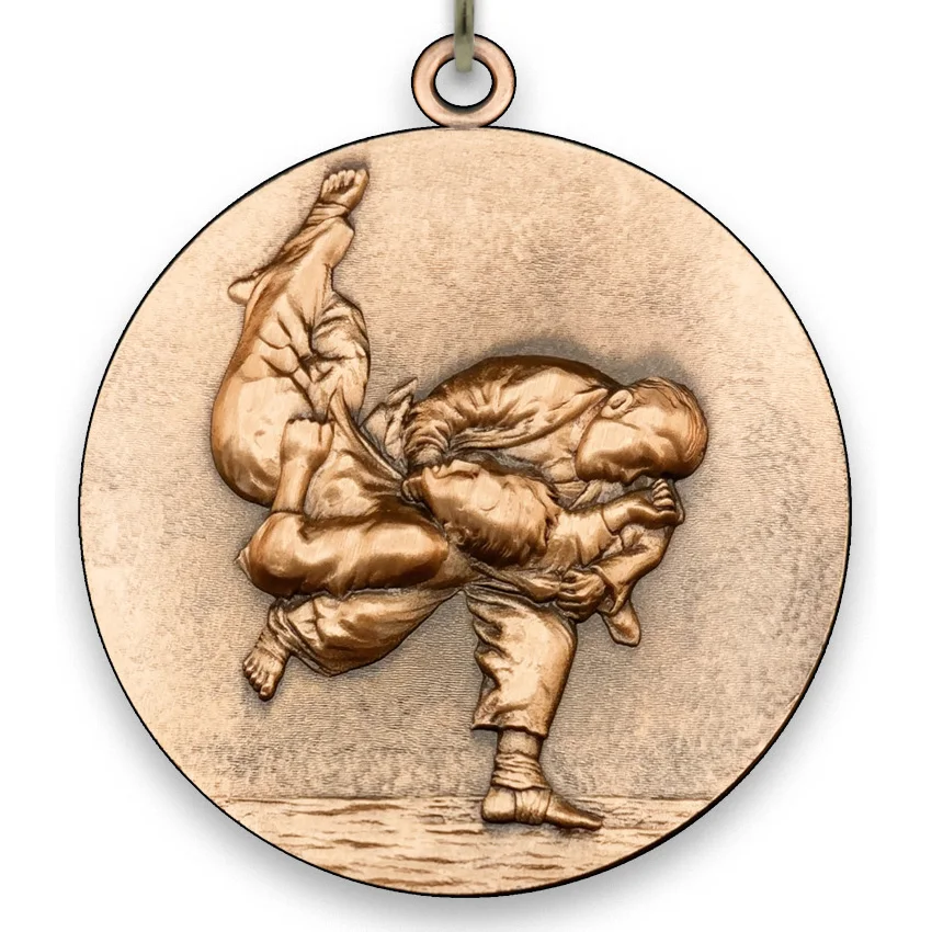 Large Metal Judo Bronze Medal - 6,4 cm - with Neck Ribbon size 2,2cm x 80 cm - Choice of Ribbon Colours.