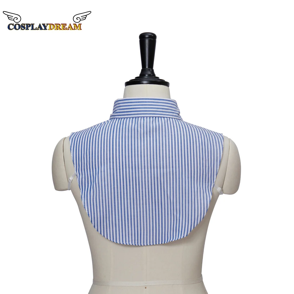 Cosplaydream-Cuello falso desmontable para hombre y mujer, blusa a rayas azules, solapa, Top, Media camisa