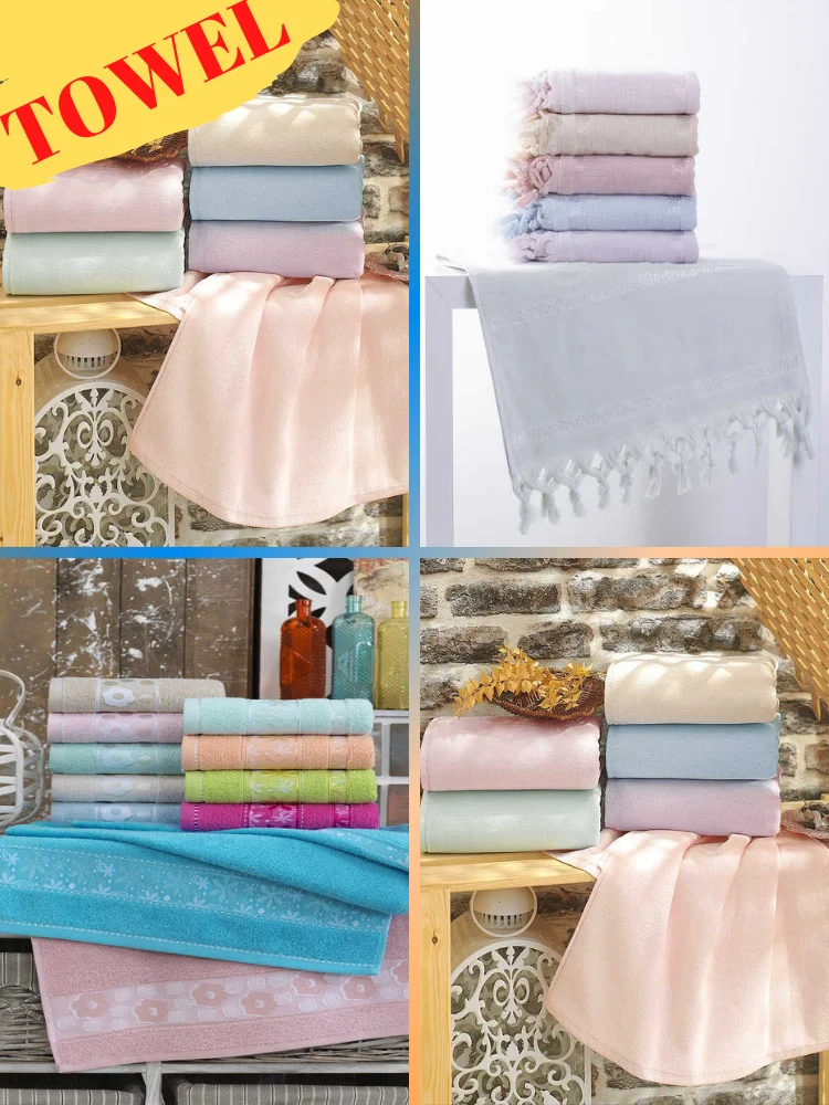 6 PCS 50x90 Cotton Towel, Hand - Face Towel, Head Towel, Bath Towel, high Water Absorption Power, Soft,