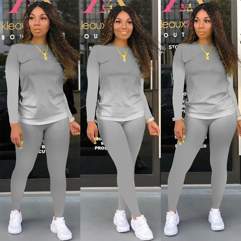 2 Pieces Set Women 2022 New Casual Sport Two Gradient Long-sleeved Pants Suit Sports Set Dropshipping Plus Size