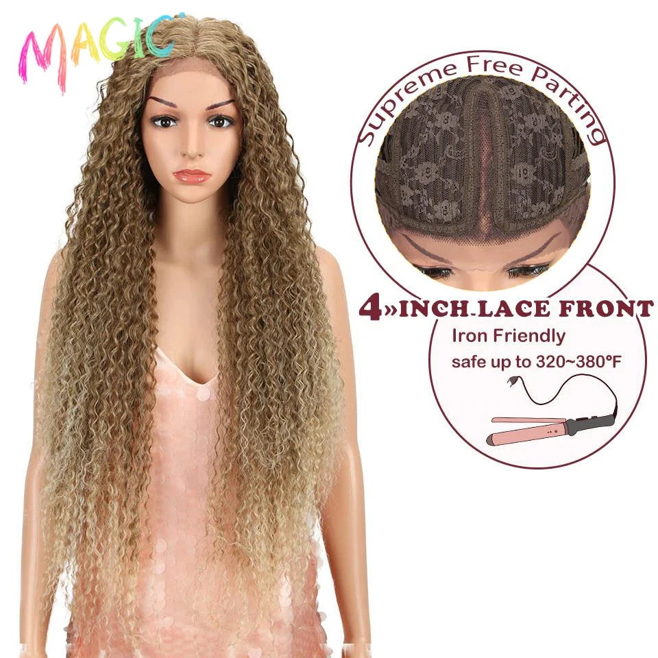 

Mgaic 38" Synthetic Lace Front Wigs For Women Middle Part Long Soft Ombre Blonde Wig Kinky Curly Wigs Heat Resistant Fiber Hair