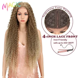 Mgaic – perruque Lace Front Wig synthétique de 38 pouces pour femmes, perruque longue et douce avec raie au milieu, cheveux crépus bouclés en Fiber résistante à la chaleur