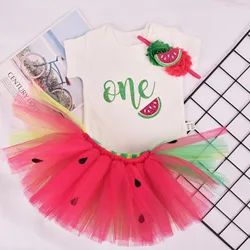 Baby Girl Watermelon Birthday Tutu outfit in a Melon 1st Birthday Party costume Toddler Photo Props Cake Smash Summer Clothes