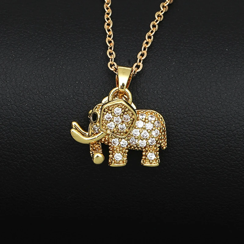 Fashion income cute elephant necklace light luxury micro mosaic three-dimensional elephant animal girl pendant auspicious gift