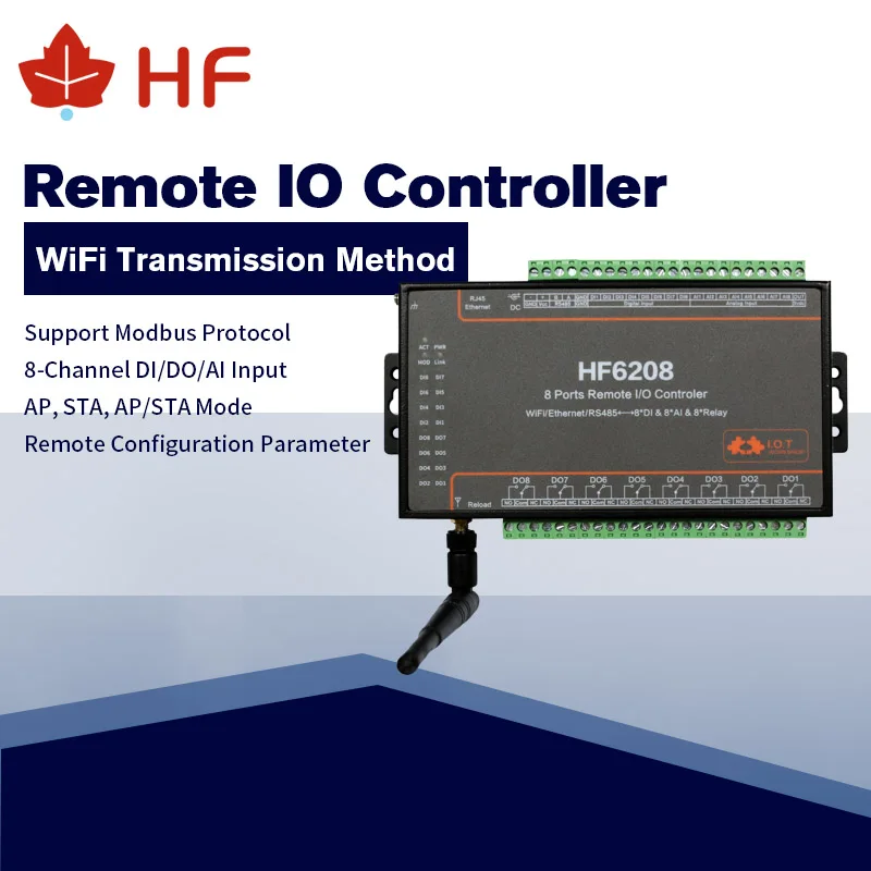 Industrial HF6208 Industrial 8 DI 8 DO 8 Way IO Controller WIFI Ethernet RS485 8CH Remote Relay Ethernet Remote Controller