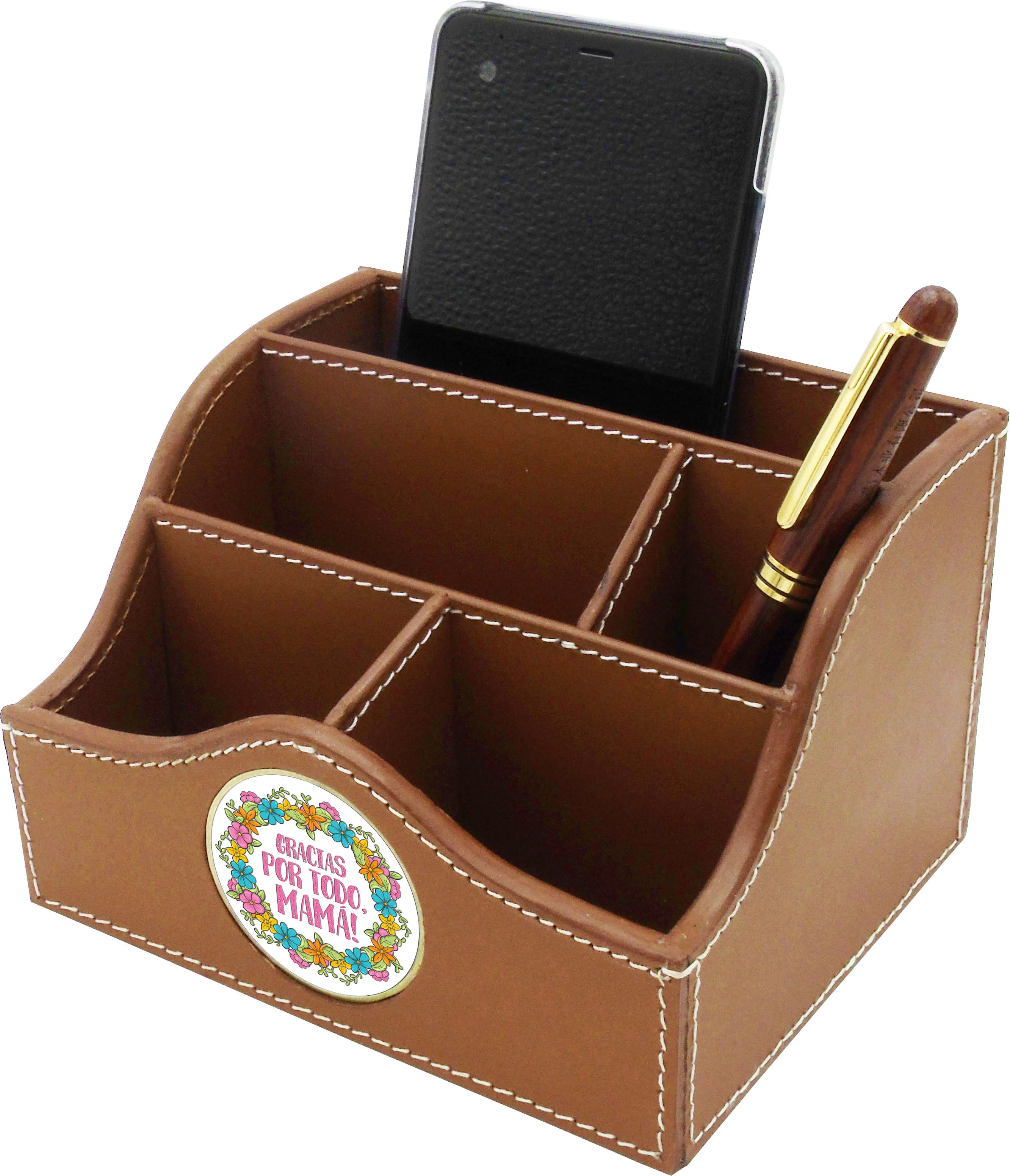 Leather Organizer for Mother´s Day - with Metal Medallion to choose among 8 different designs. Leather Color: Black or Tan.