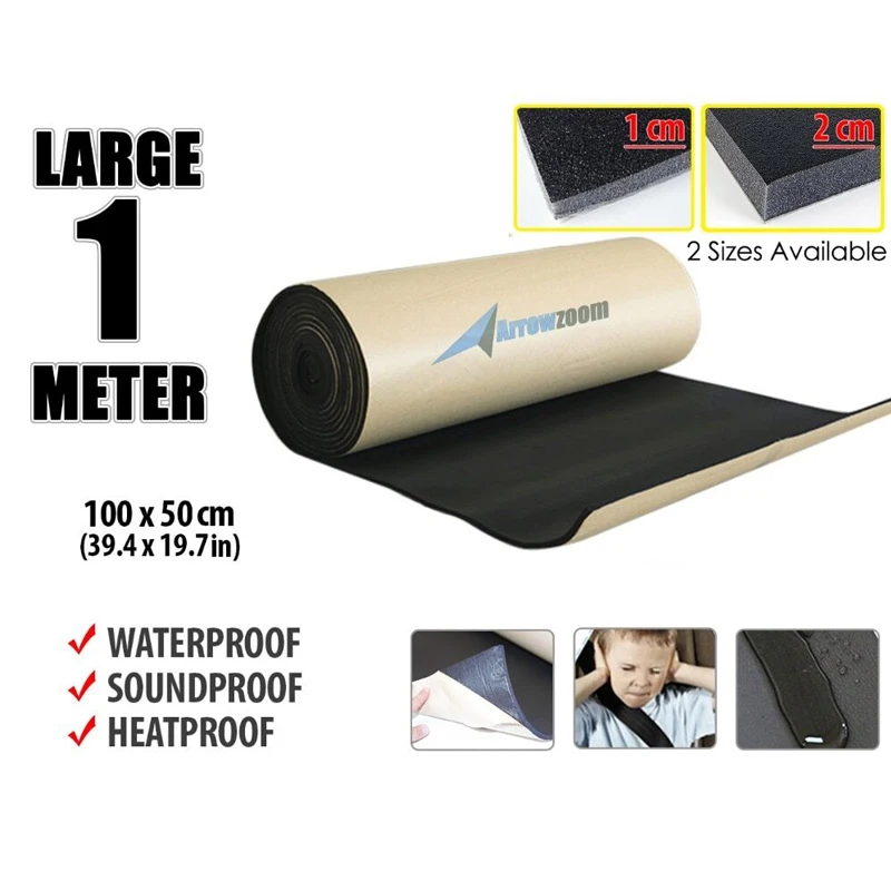 Arrowzoom 1 Meter Car Automotive Self-Adhesive Noise Dampening Sound Deadener Insulation Foam Mat