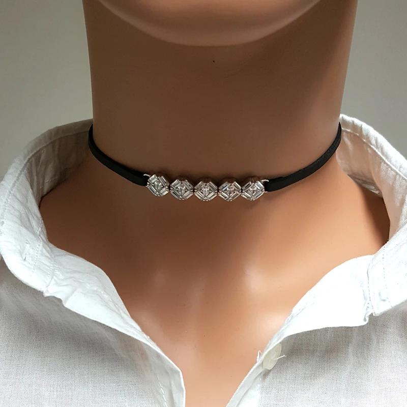 Women Choker Fashion Necklace Suede Leather Choker Silver Choker for Women Made in TURKEY