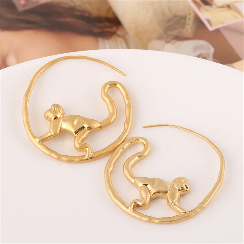 

Copper Material European And American Fashion Matt Gold Long-Tailed Monkey Female Earrings