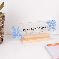 Custom Name Tag Table Sign Nameplate Business Logo Title Position UV Print With Your Text Wood Foot Holder