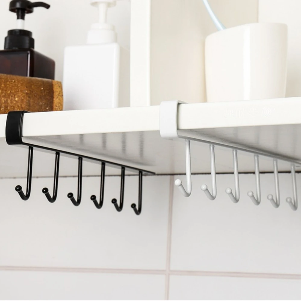 

2022 New Hot Fashion 6 Hooks Metal Under Shelf Mug Cup Cupboard Kitchen Organiser Hanging Rack Holder