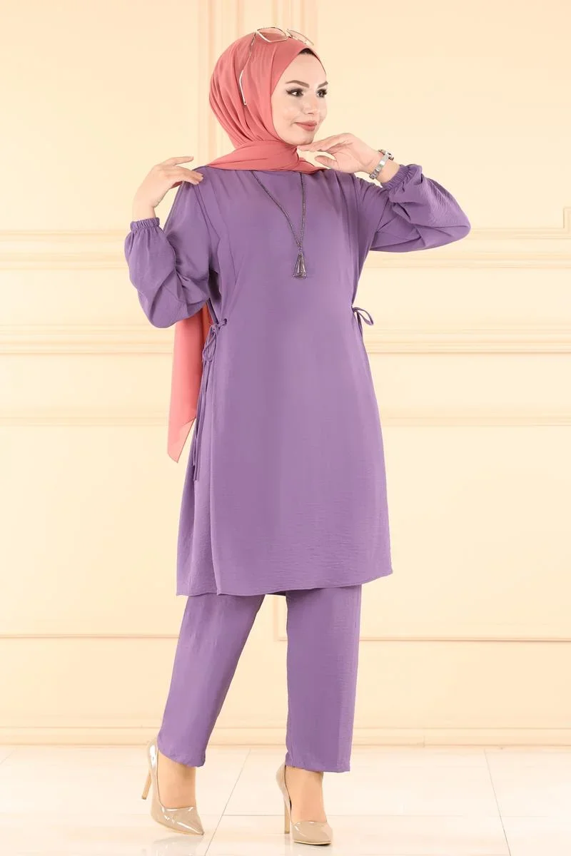 Asymmetric Cut Chiffon Tunic and Trousers Islamic Muslim Women Set of 2 Clothing  Made in Turkey Summer Spring Collection 14004