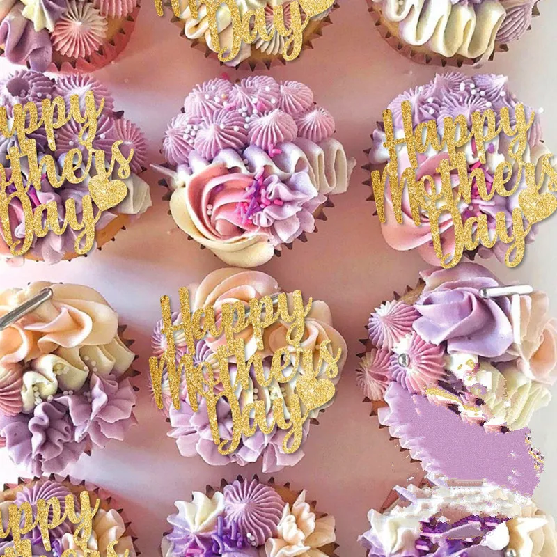 

personalised Happy Mothers Day cupcake toppers , customised glitter flower cake topper Party Decorations milestones birthday