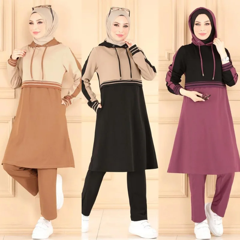 tracksuit set 2021season muslim fashion arabia Dubai fashion trends 100% Made in Turkey abayas hijab clothing muslim sets