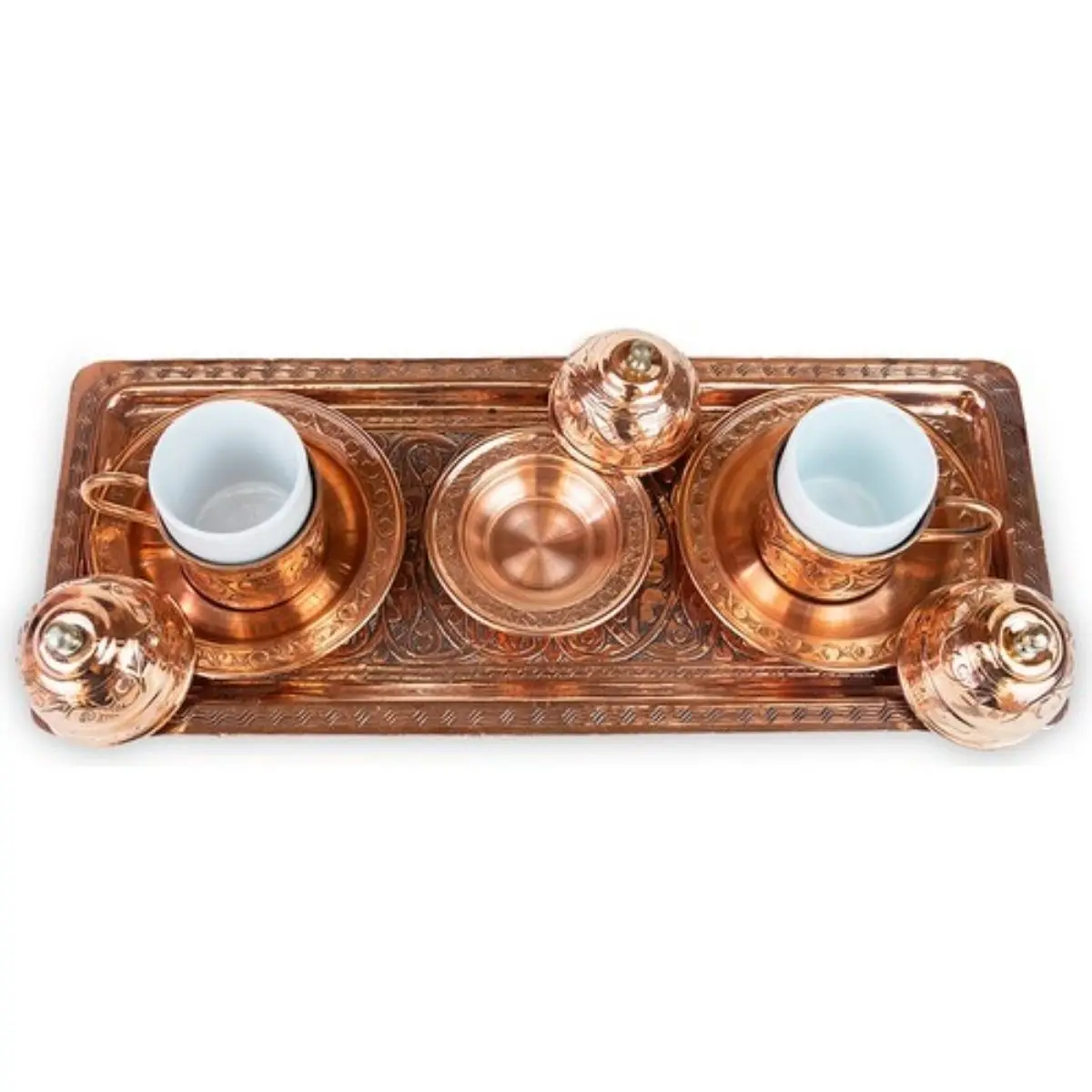 Handmade Copper Coffee Cup Sets for 2 Persons  Real Copper Ottoman Patterned Cups Tray Turkish Delight Cup Set  Authentic