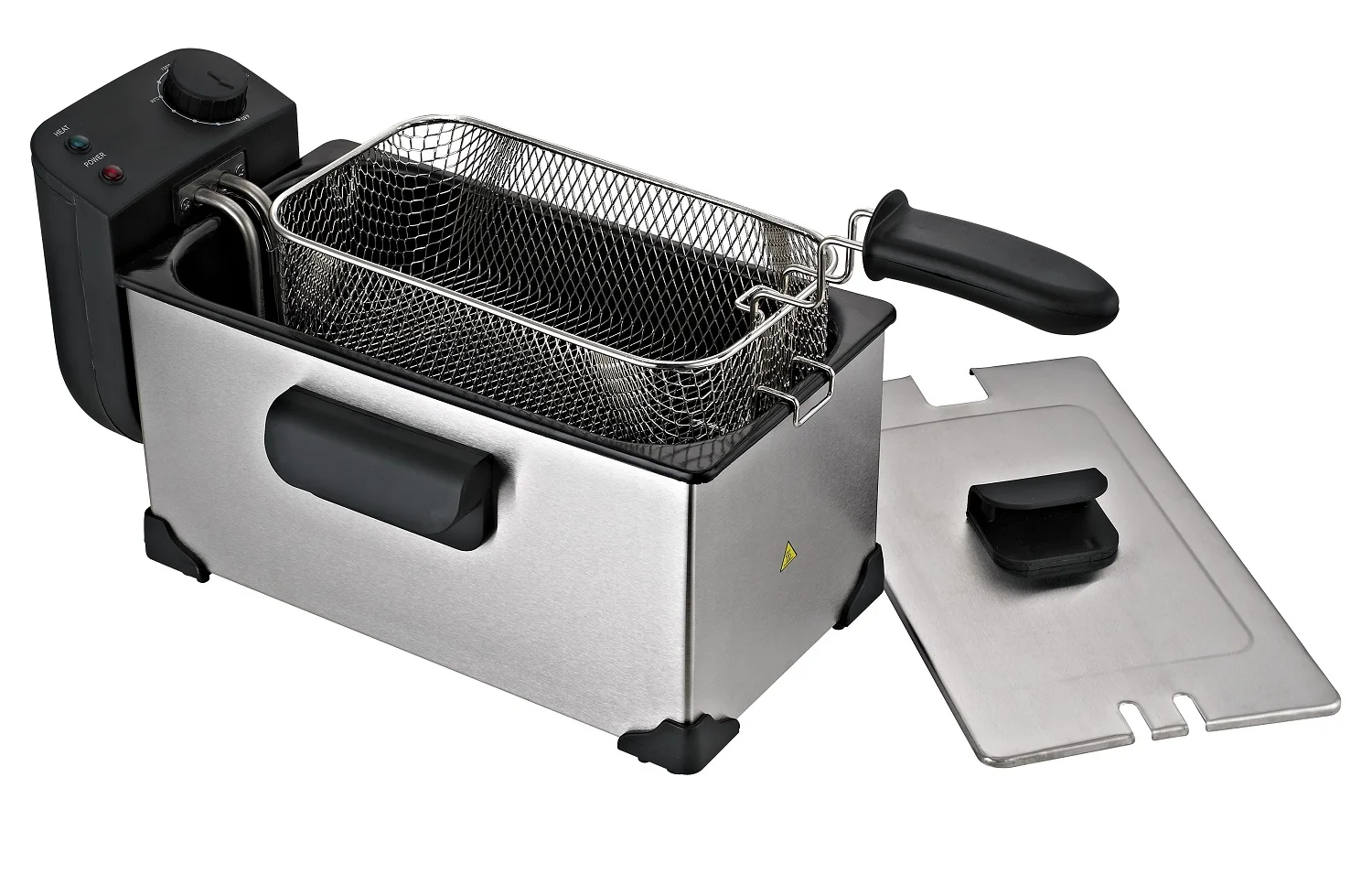 JOCCA brand electric fryer with a capacity of 3 liters, 2200W power, thermostat, removable basket with anti-burn grip and stainless steel lid. It is removable for easy cleaning.