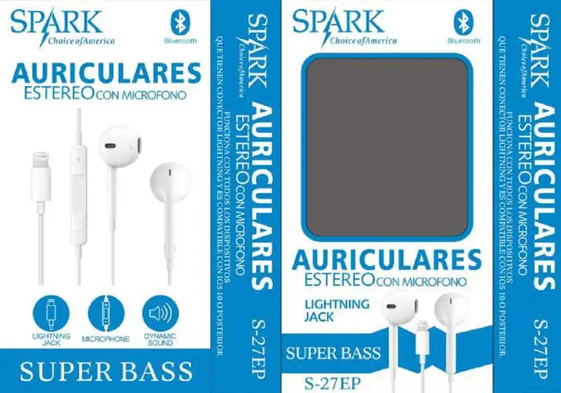 SPARK-STEREO headset with mic LIGHTNING JACK volume Control connector, dynamic sound, Bluetooth SUPER BASS