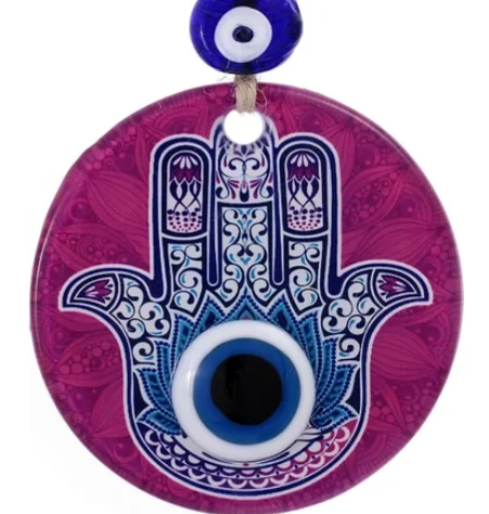 Pure Glass Decorative Hamsa Wall Decor Hanger With Evil Eye on the Chain