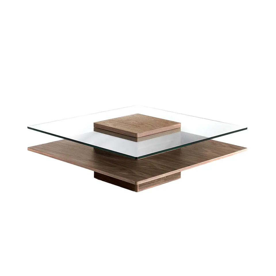 2017 coffee table Angel Cerdá-0,5mm thick natural walnut plated DM center table and 10mm tempered glass top cover and polished edges.