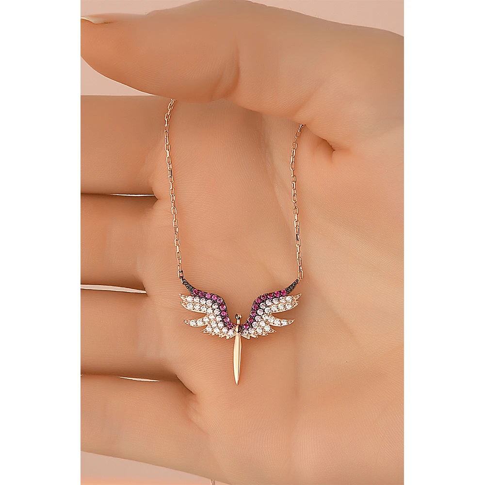 Pretty Pink 925 Sterling Silver Michael Angel Jewelry Rose Gold Plated necklace with Zircon